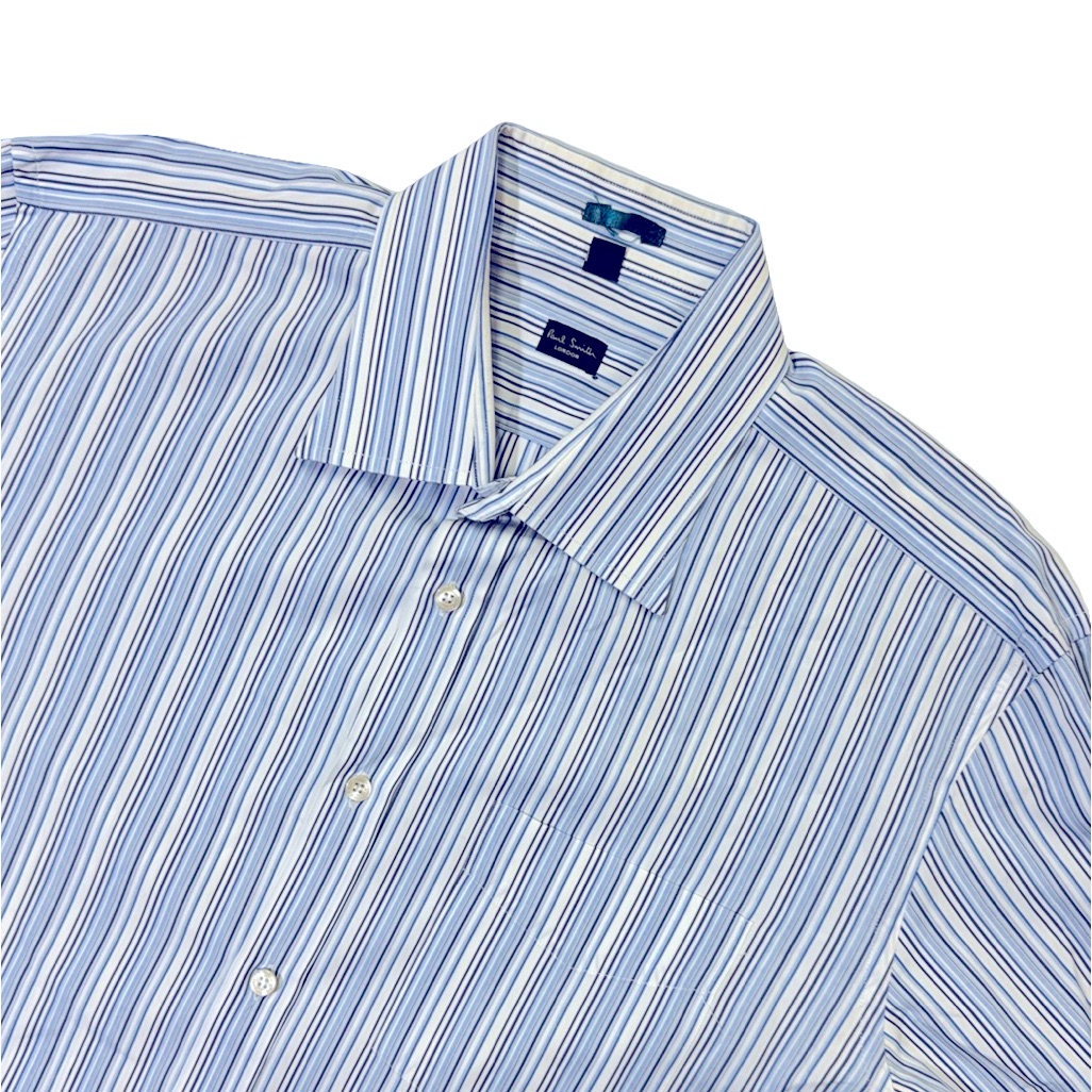 Paul Smith Mens 18 45 Blue White Stripe French Cuff Cotton Dress Shirt Euc